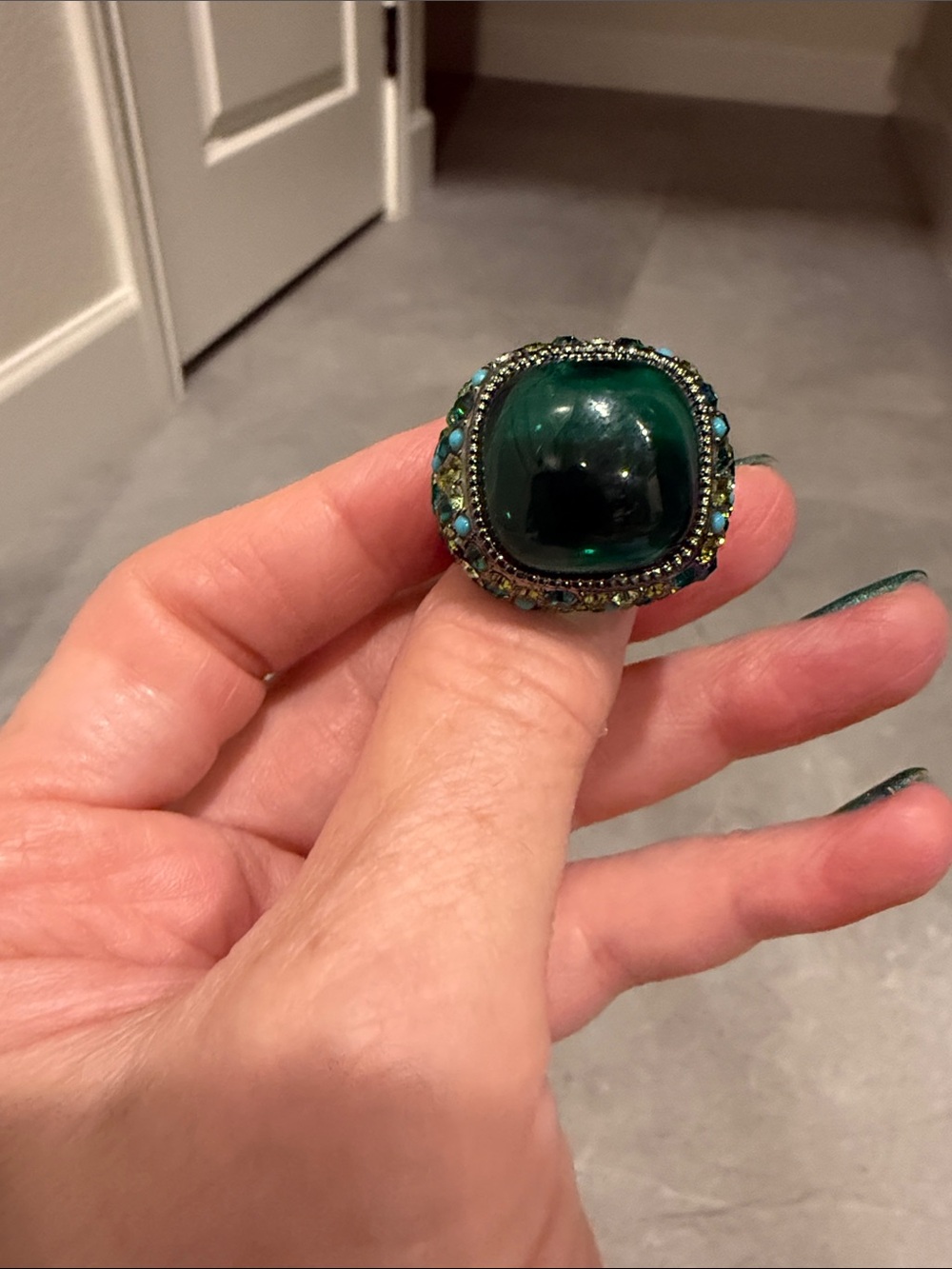 Park Lane Emerald-Tone Cocktail Ring with Crystal Halo